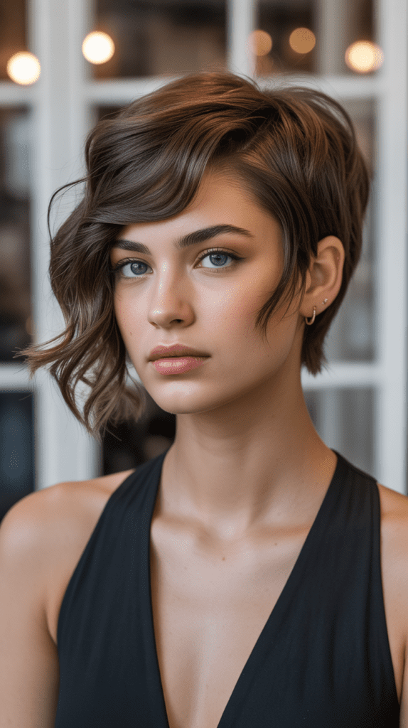 Wavy Pixie with Textured Side Bangs