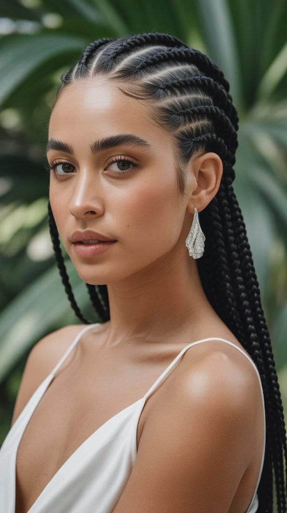  Classic Deep Side Part Medium Braids