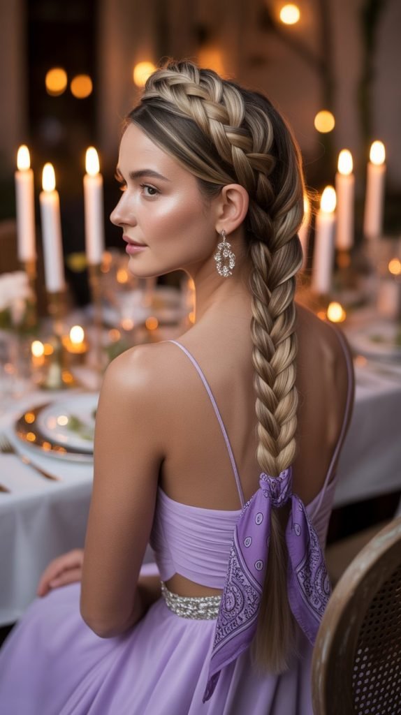  Bandana-Threaded Dutch Braid Crown