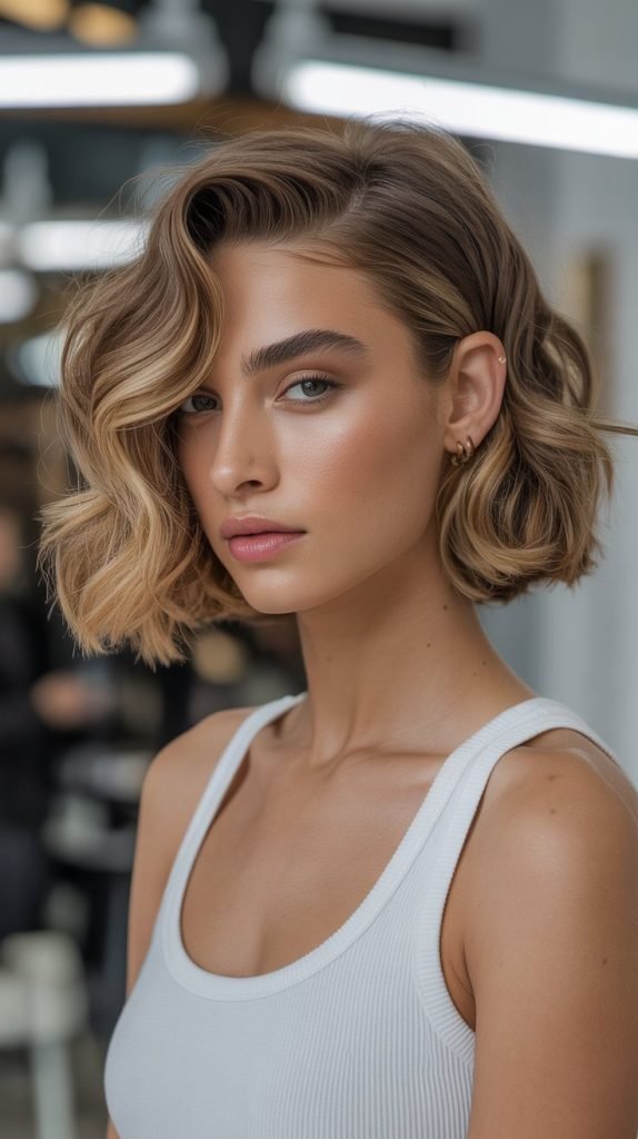 Asymmetrical French Bob for Wavy Hair