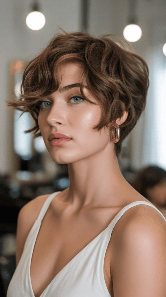  Feathered Wavy Pixie for Thick Hair