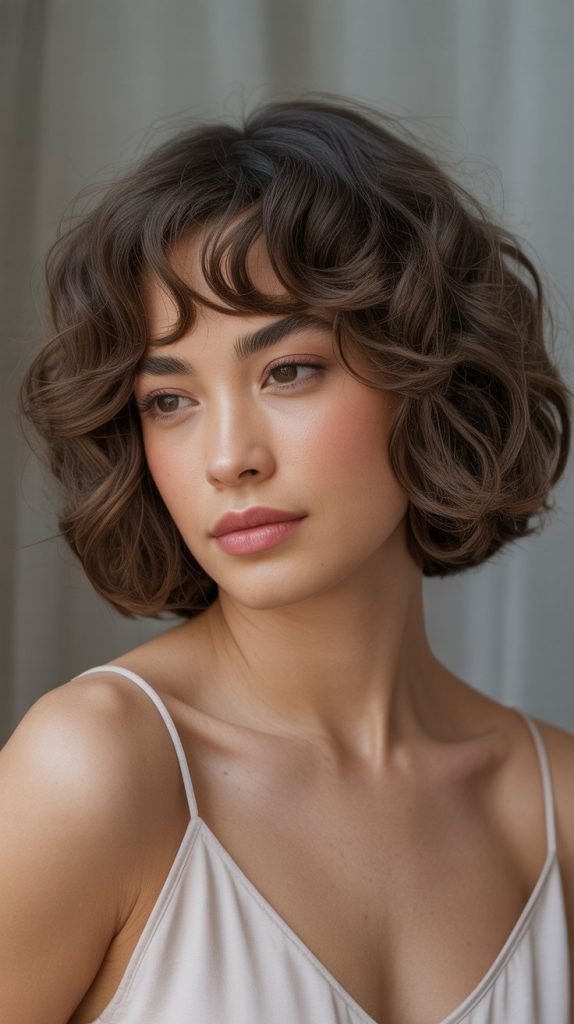 Wispy Side Bangs with Curly Bob