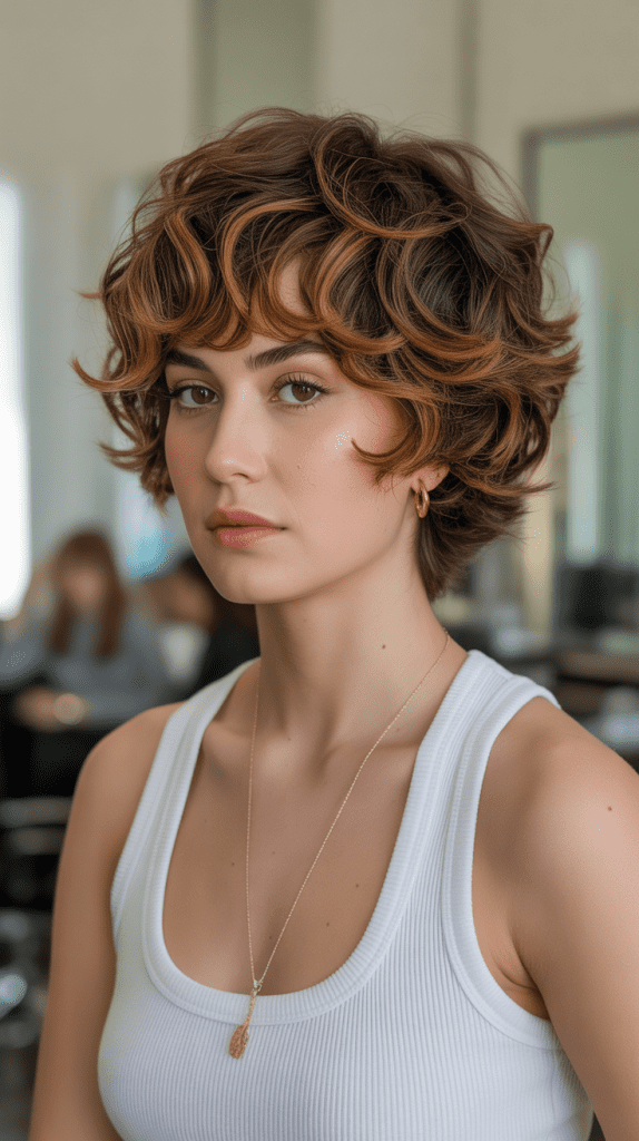 Voluminous Wavy Pixie with Full Bangs