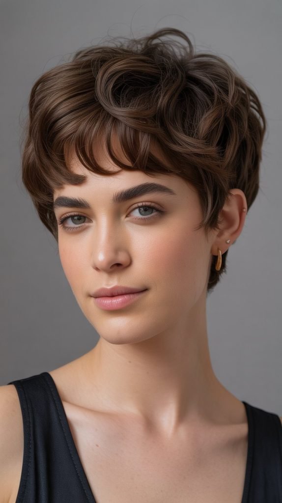 Textured Wavy Pixie with Bangs