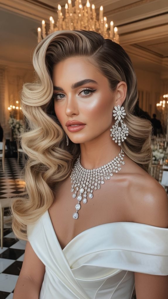  Voluminous Side Part with Soft Curls