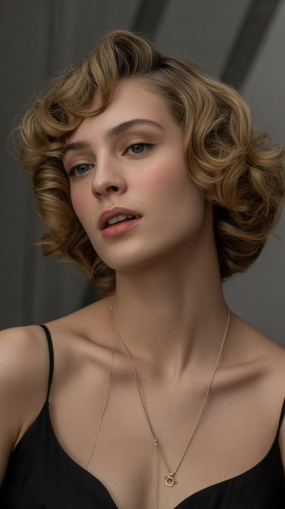 Curly French Bob with Deep Side Part