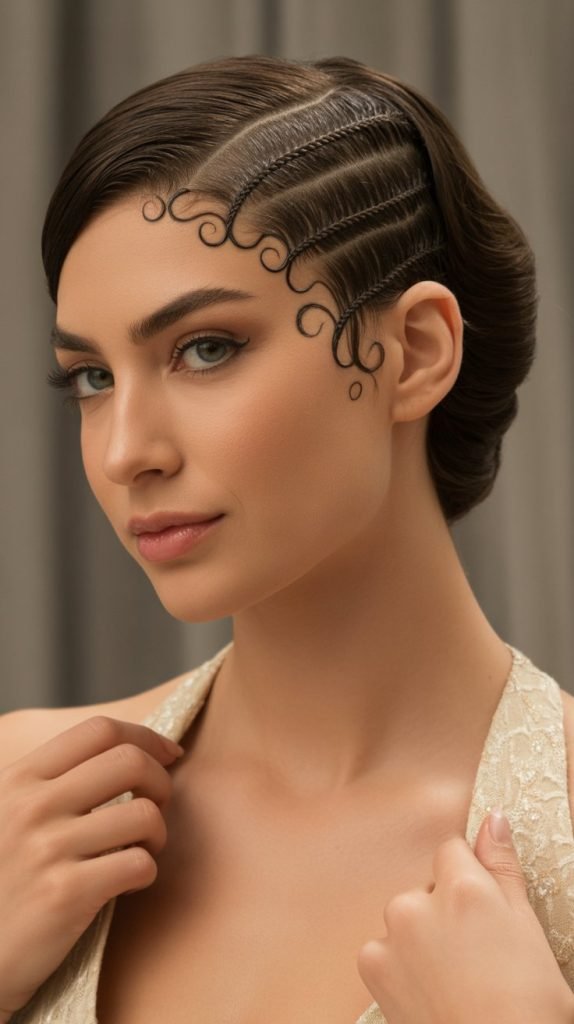 Side Part Short Braids with Finger Wave Details