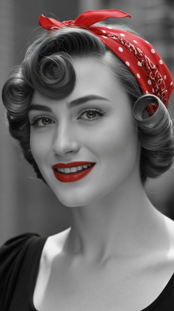 Vintage Pin Curl Updo with Bandana