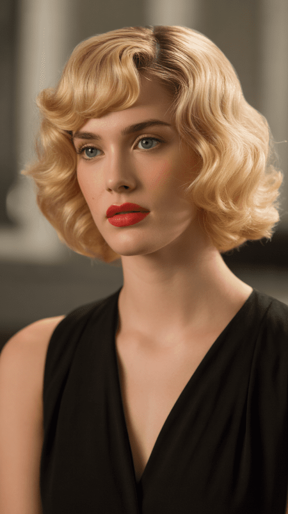 Wavy Bob with Curtain Bangs and Vintage Curls