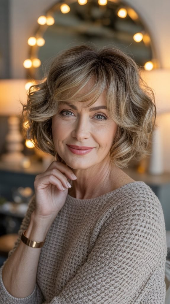 Textured Wavy Bob with Soft Bangs