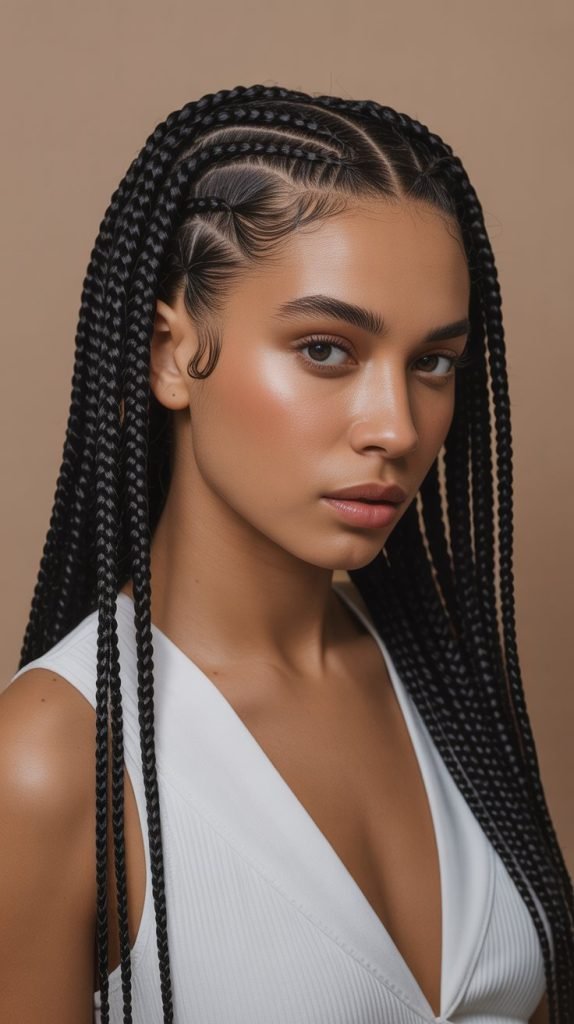  Curved Side Part Knotless Braids