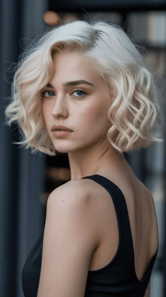 Ice Blonde Curly French Bob