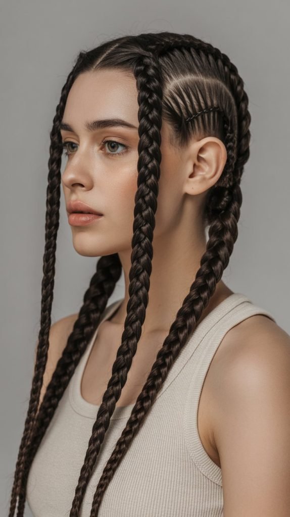 Double Side Part Knotless Braids