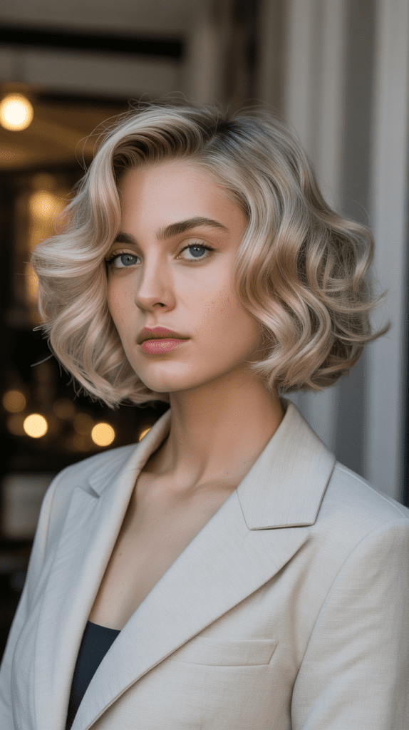  Linen Blonde Curly French Bob