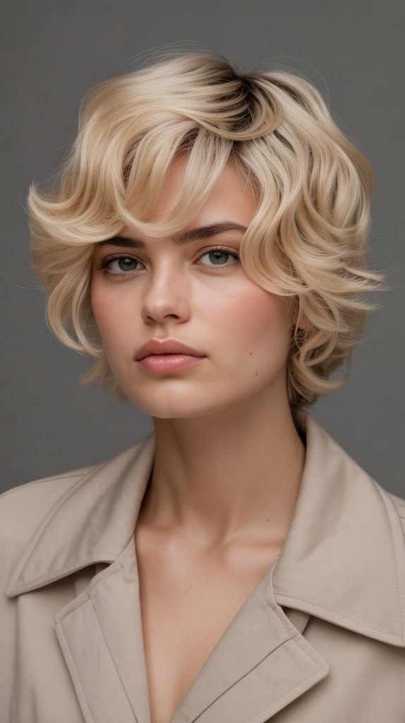 . Buttery Blonde Wavy Pixie with Layers