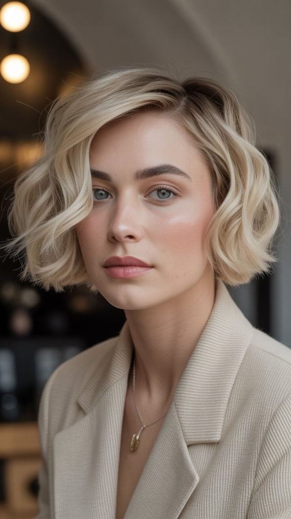 Beige Blonde Wavy Pixie