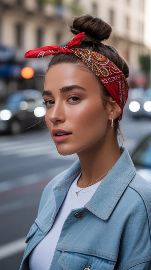 Textured Top Knot with Bandana Accent