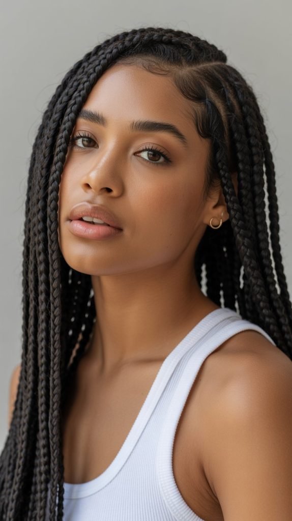  Side Part Medium Braids with Natural Texture Enhancement