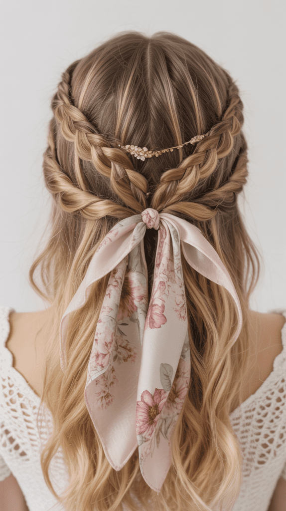 Braided Crown with Bandana Accent