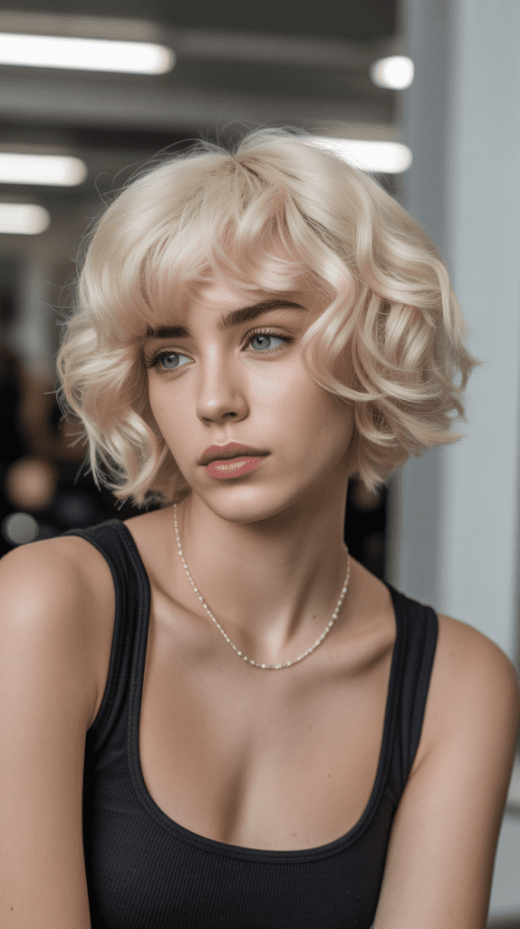 Platinum Blonde Curly French Bob