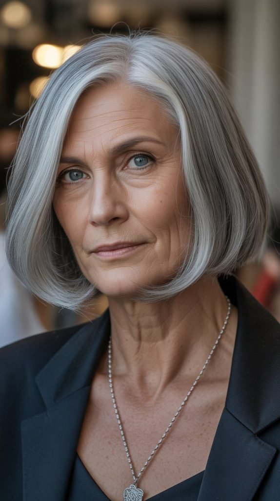  Sleek Grey Bob with Blunt Ends