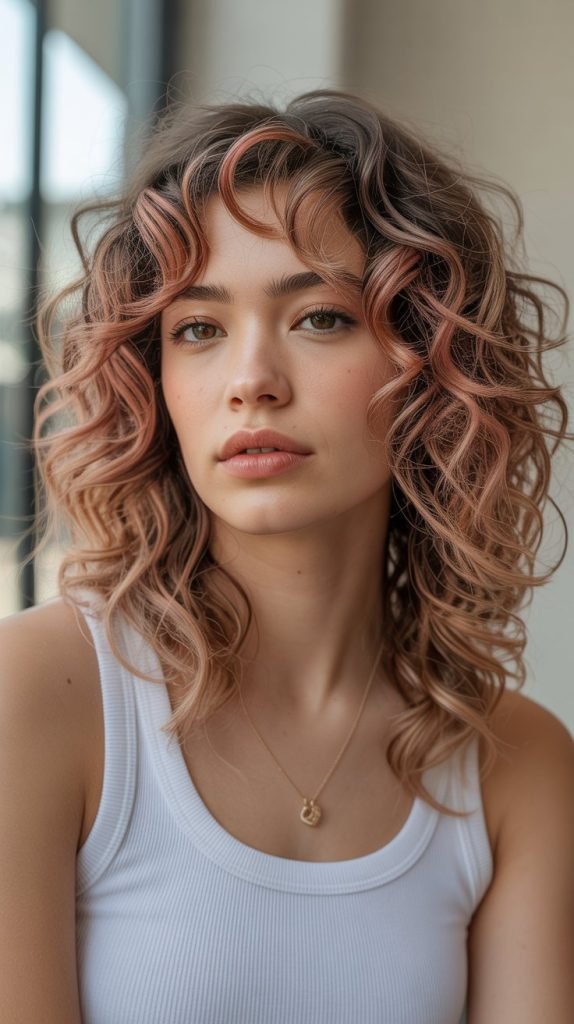 Rose Gold Balayage with Face-Framing Highlights