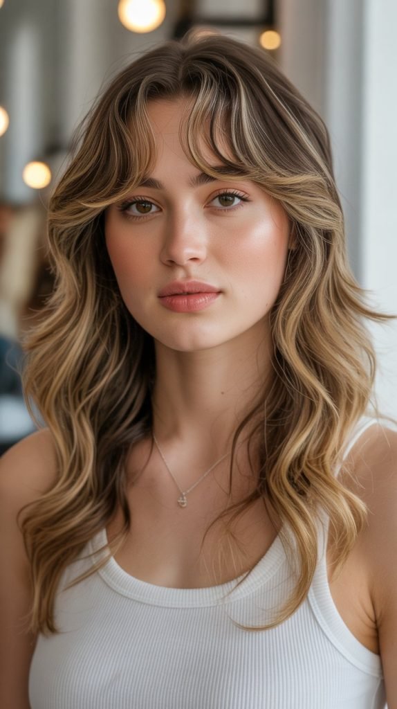 Classic Curtain Bangs with Long Wavy Hair