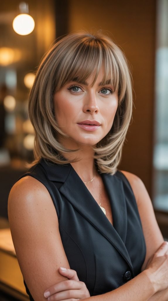 Layered Shoulder Cut with Blunt Bangs