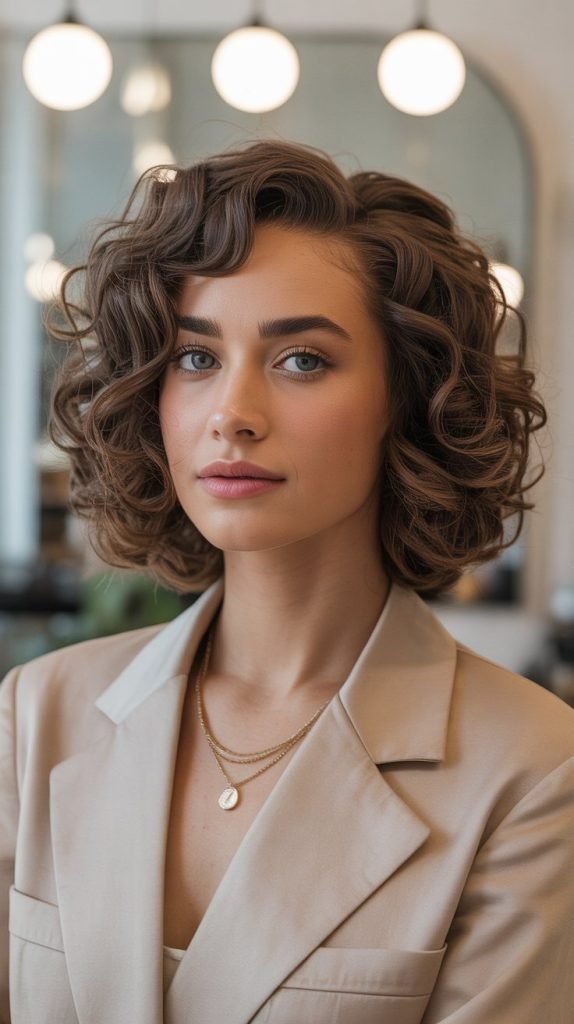 . Classic Long French Bob with Natural Curls