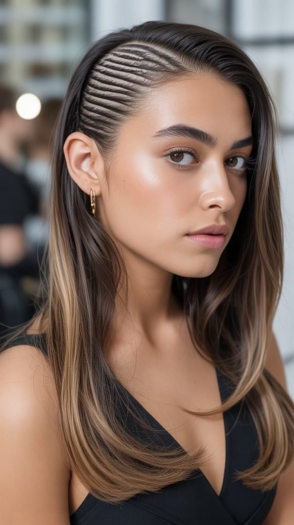  Side Part Braids with Highlighted Edges