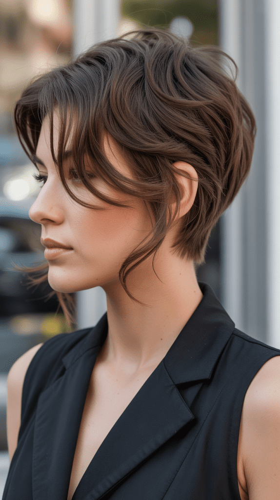 Wavy Pixie with Long Side-Swept Bangs