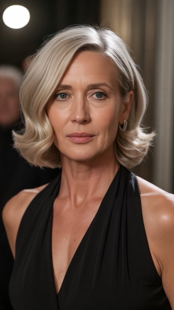 Wavy Bob with Side-Swept Bangs