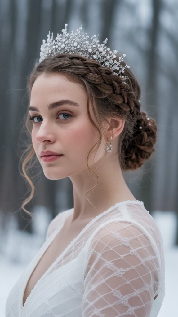 Dutch Braid Crown with Curly Bun