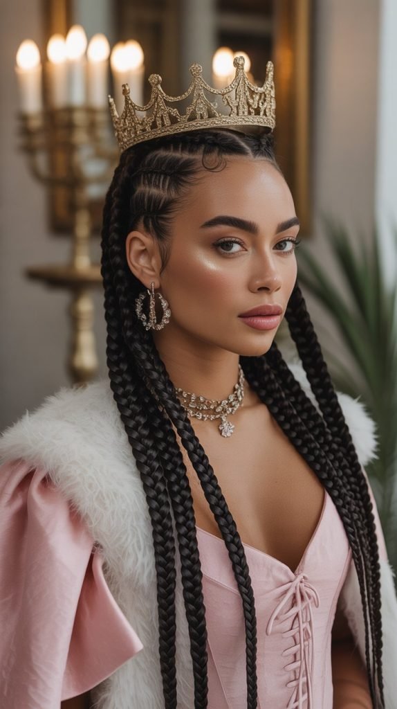 Side Part with Crown Braiding Detail