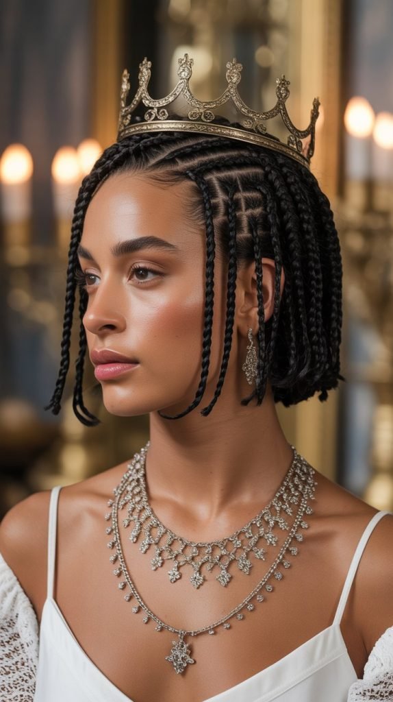  Side Part Short Braids with Twisted Crown