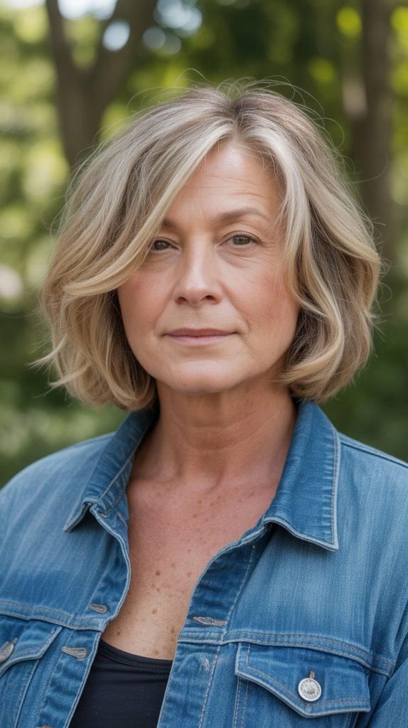 Tousled Lob with Off-Center Part