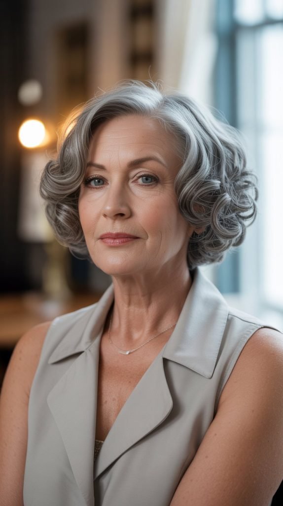  Soft Curled Grey Bob