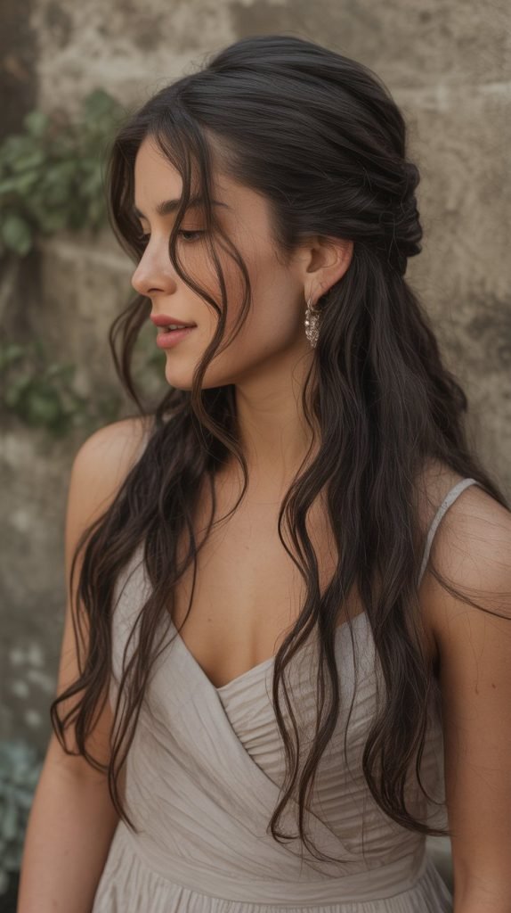 Textured Dark Hair Half-Up Style