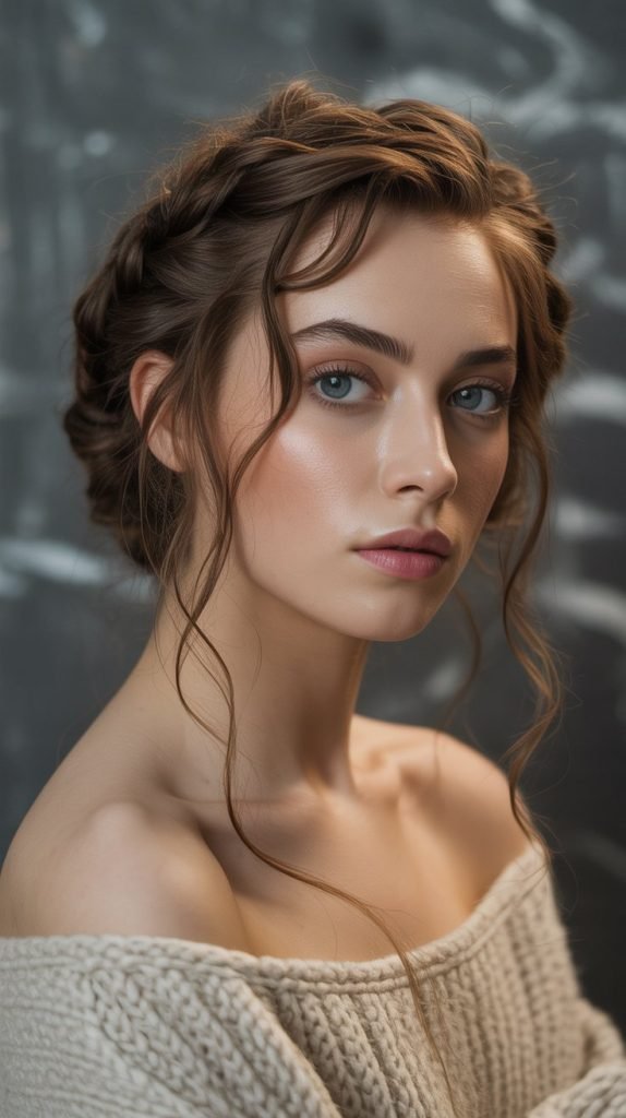 Loose Braided Updo with Curl Integration