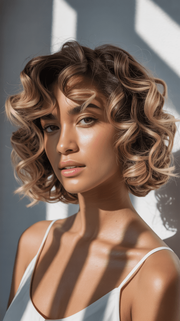 French Bob with Highlights for Curly Hair