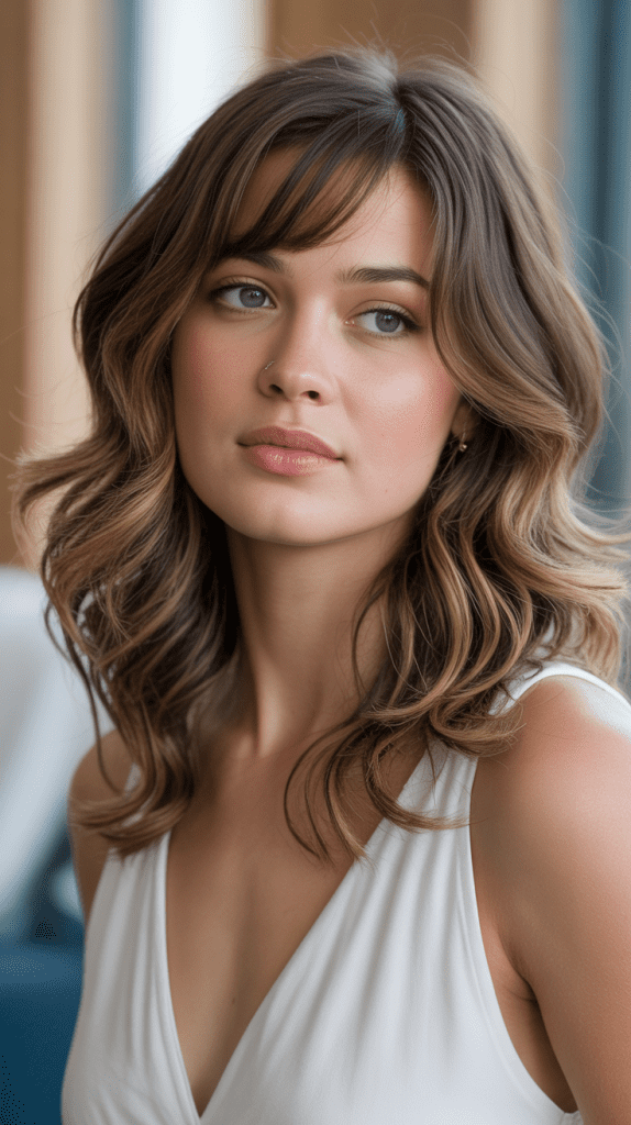 Shoulder-Length Layers with Side-Swept Bangs
