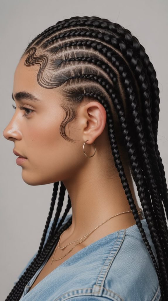  Side Part Braids with Baby Hair Waves