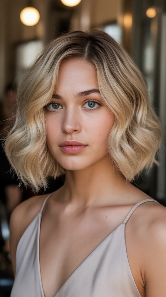 Sleek Wavy Blonde Bob
