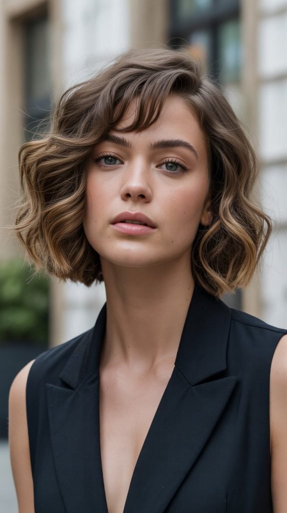 Wavy Lob with Side Bangs