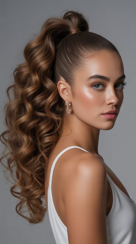 High Ponytail with Curl Definition Maintenance