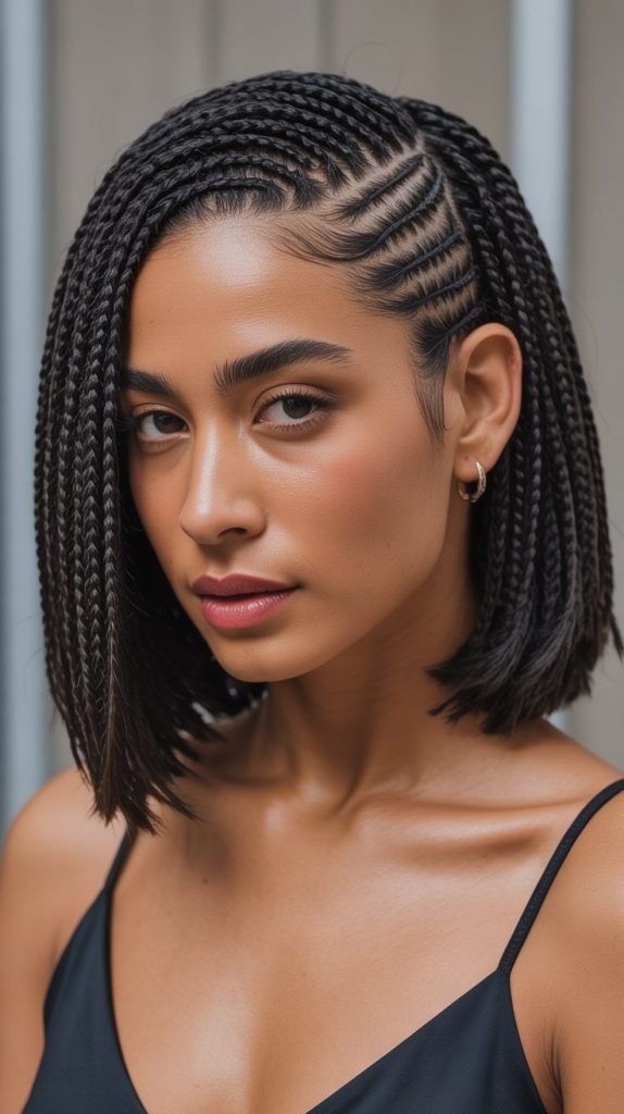  Graduated Side Part Short Braids