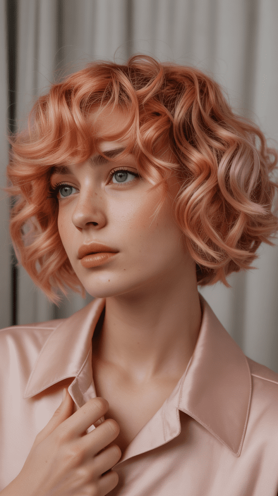 Strawberry Blonde Curly French Bob