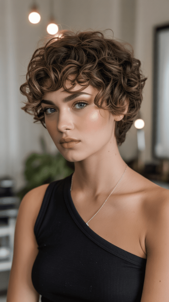 Curly Pixie with Micro Bangs