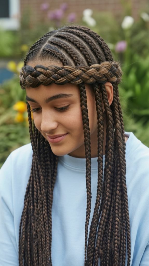  Dutch Braid Crown with Box Braids