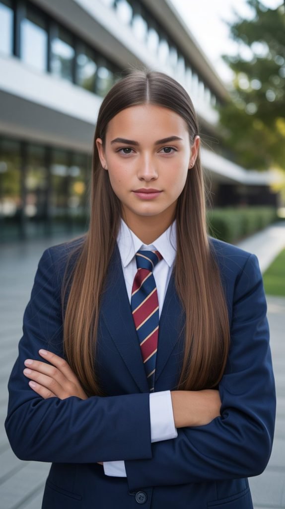  Sleek Straight Hair with Middle Part